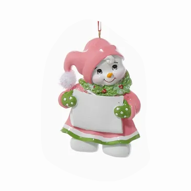 Ornament Snowman Personalization Pink Hat 3.75"