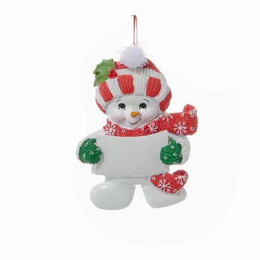 Ornament Snowman Personalization Red & White Hard 3.75"