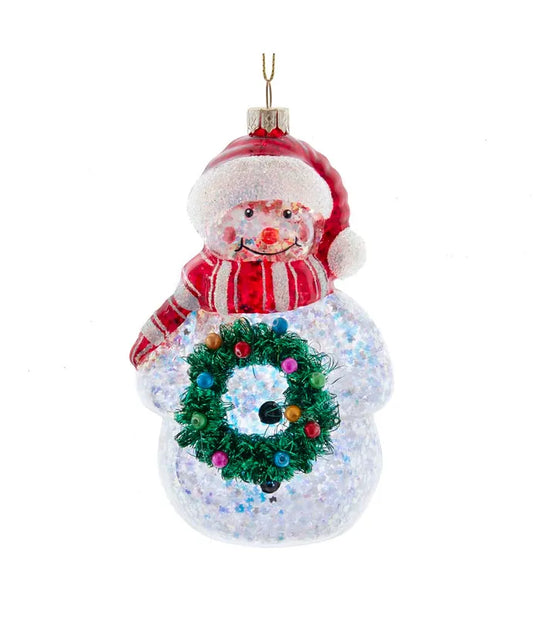 Ornament Glass Snowman with Wreath Glittered 5.5"