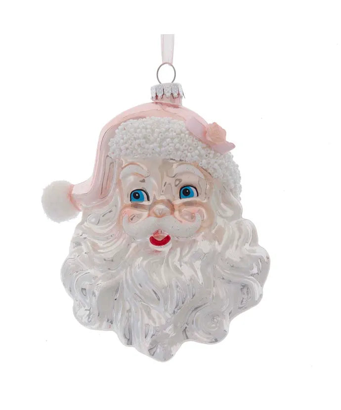 Ornament Glass Santa Head Pink & Silver 5.9"