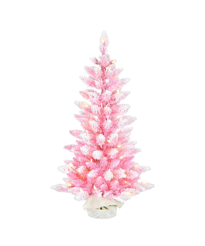 Tree Flocked Pink Pre-Lit 3'