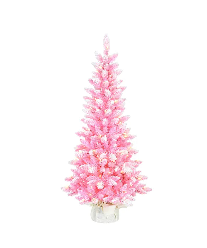 Tree Flocked Pink Pre-Lit 4'