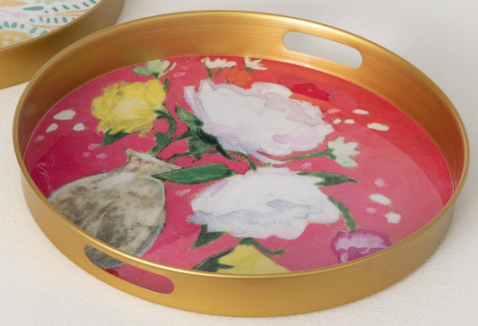 Tray Floral Pink & Gold Large
