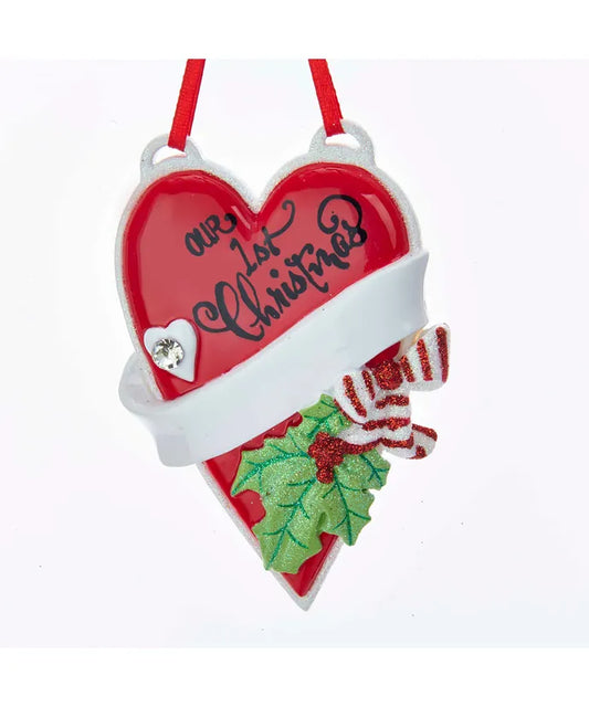 Ornament Personalization Our First Christmas Heart 4.625"