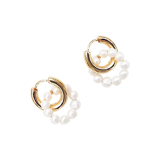 Earrings Hoop Pearl & Gold