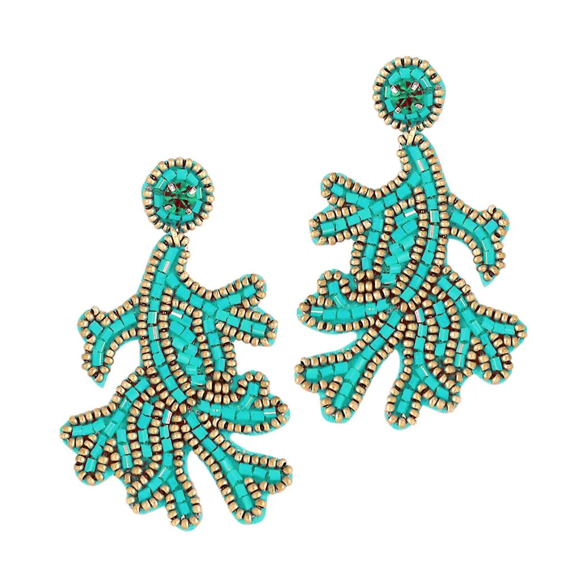 Earrings Coral Beaded Aqua Blue