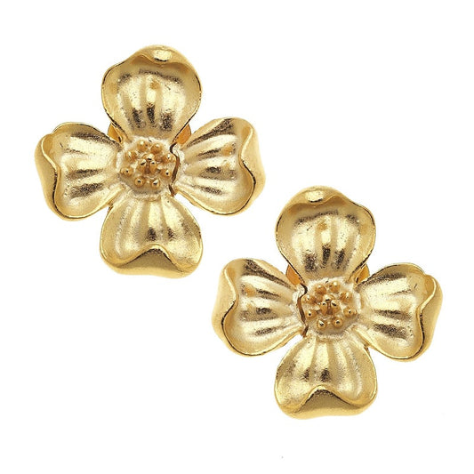 Earrings Stud Gold Dogwood Flower Gold