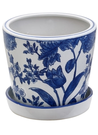 Planter Blue and White Dark Floral Large
