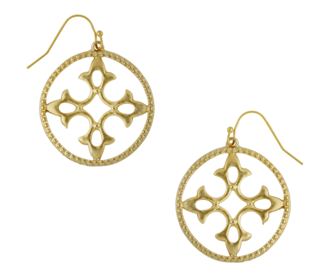 Earrings Drop Cut-Out Wire Round Gold