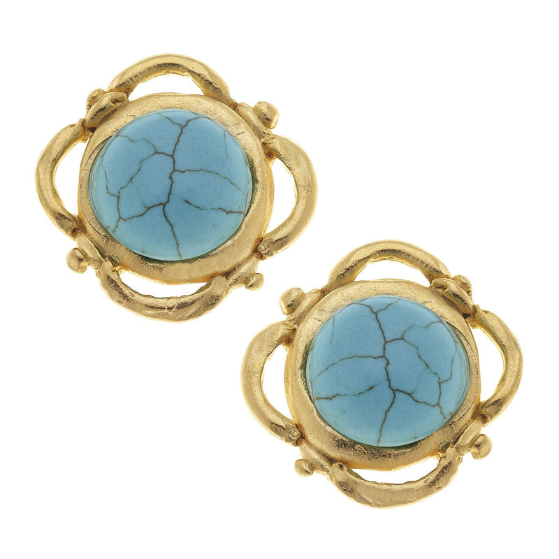 Earrings Stud Scroll Turquoise & Gold