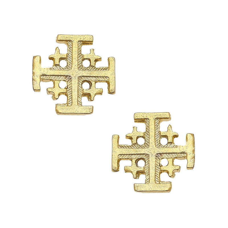 Earrings Stud Jerusalem Cross Gold