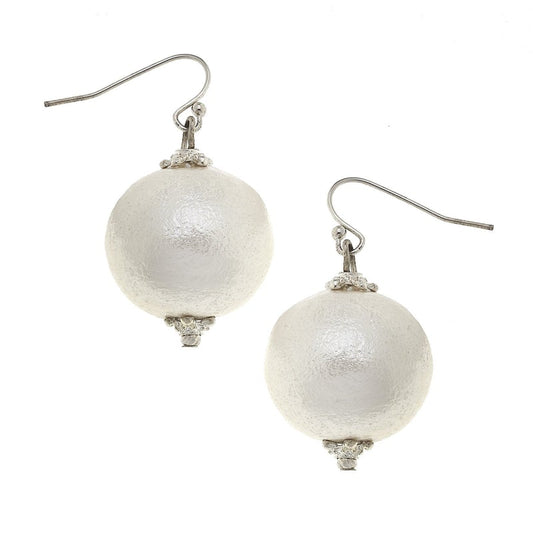 Earrings Drop Cotton Pearl & Silver