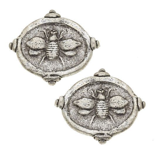 Earrings Stud Intaglio Oval Bee Silver