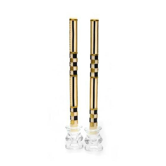 Candle Set of Two Check & Stripe Black & Gold