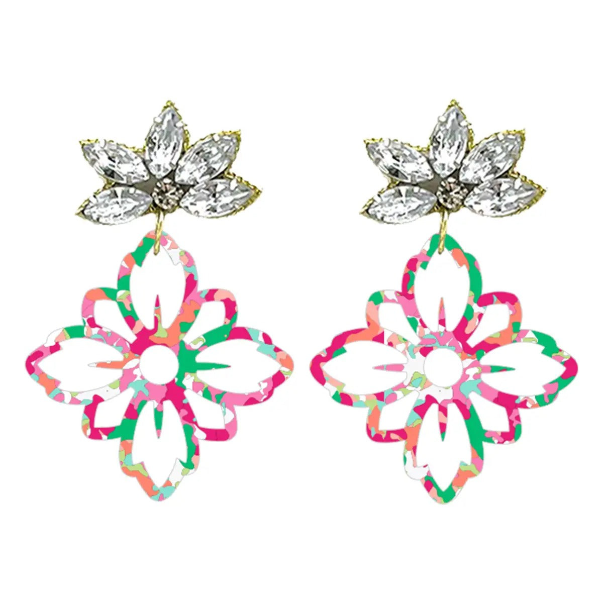Earrings Drop Crystal with Colorful Flower