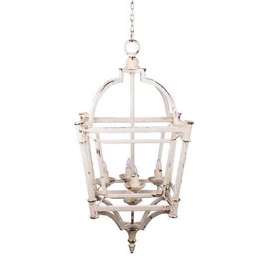 Chandelier Iron Distressed White Abby