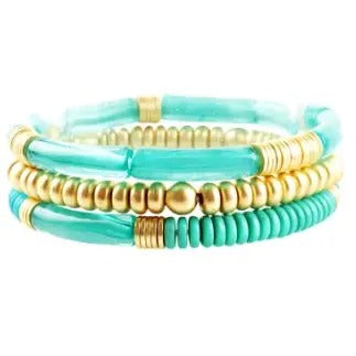 Bracelet Beaded Stack Mint Blue