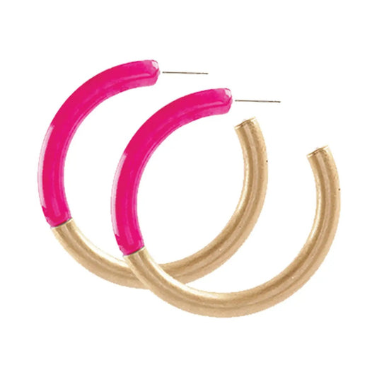 Earrings Hoop Hot Pink & Gold