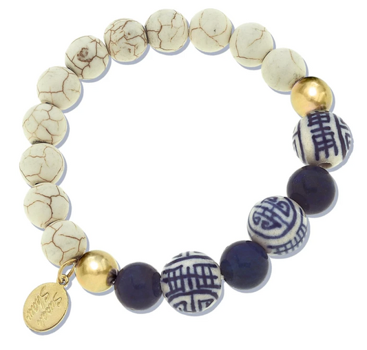 Bracelet Stretch Lapis Blue & White Turquoise