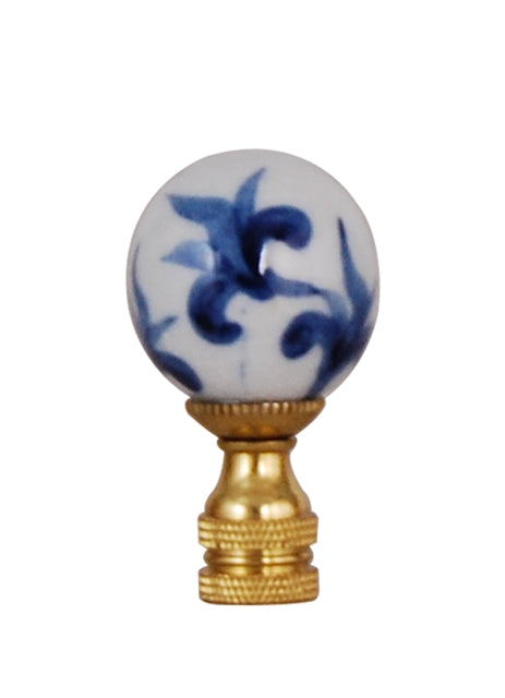 Finial Lamp Blue & White Blossom Leaf Porcelain