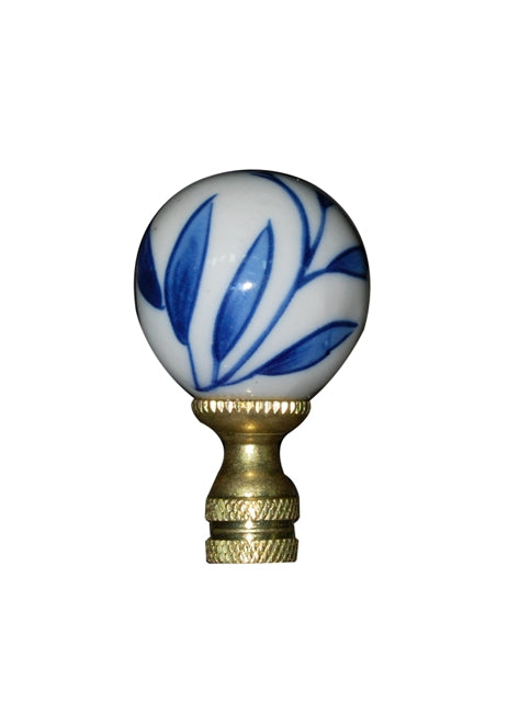 Finial Lamp Blue & White Leaf Porcelain