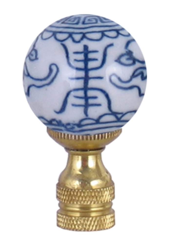 Finial Lamp Blue & White Symbols Large Porcelain