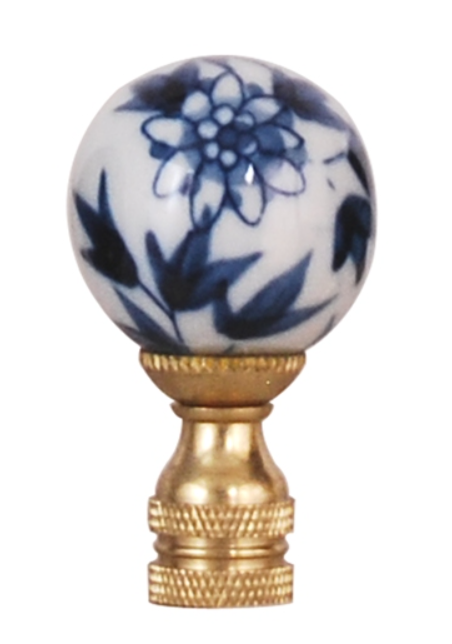 Finial Lamp Blue & White Flower Leaf Porcelain