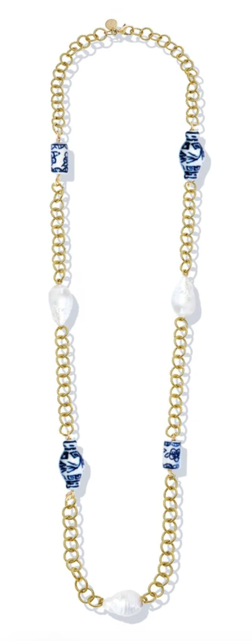 Necklace Blue & White Chain Wrap