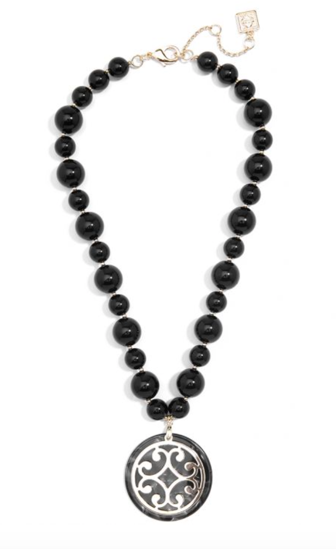 Necklace Scroll Circle Beaded Black