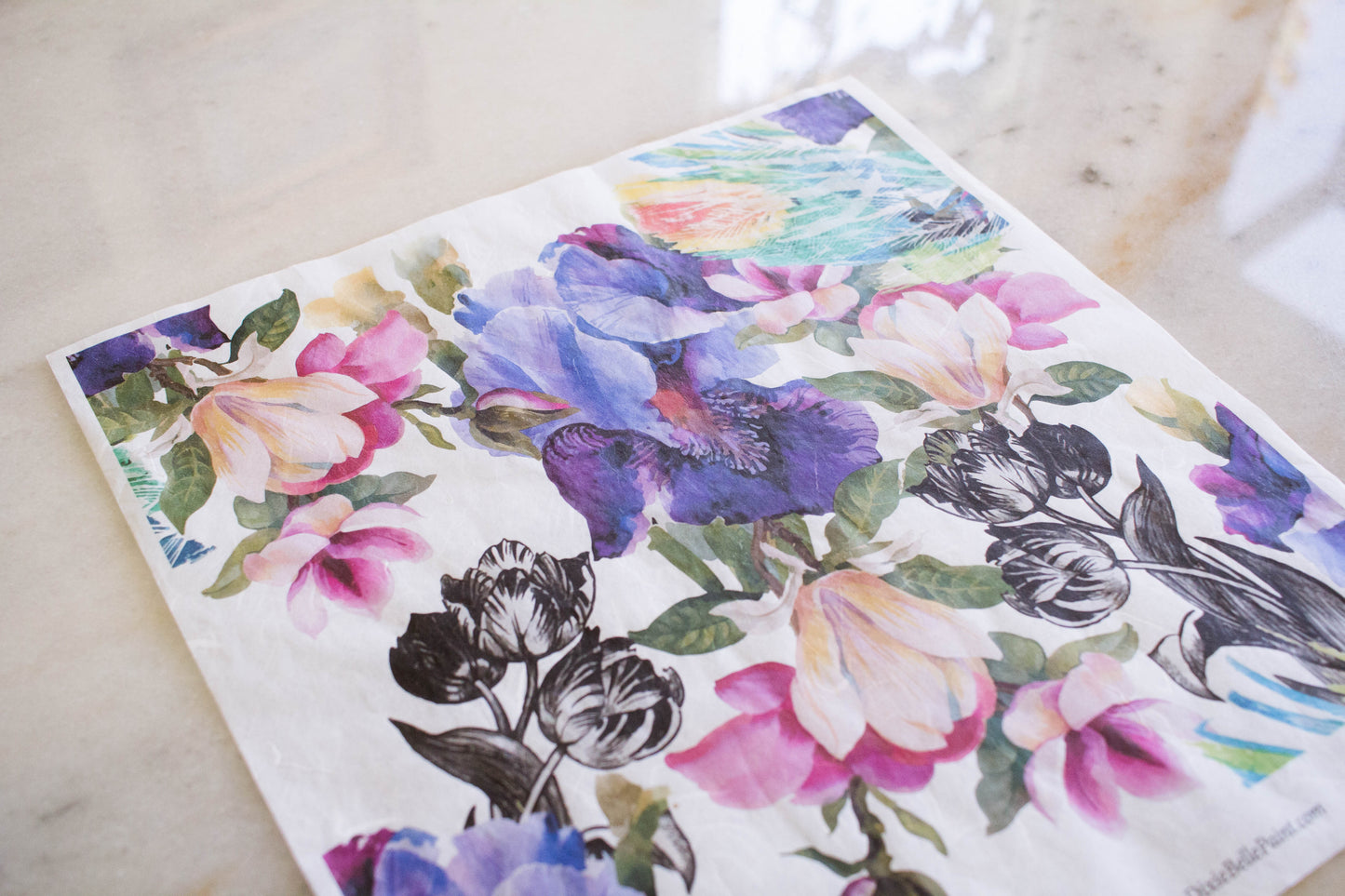 Rice Decoupage Paper, Colorful Floral with Black & White