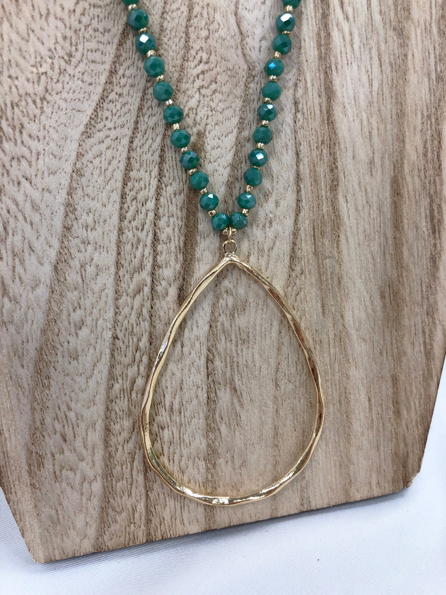 Green Gem & Gold Teardrop Necklace