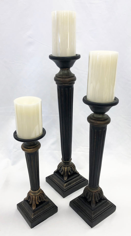 Candle Holder Black with Gold Pillar