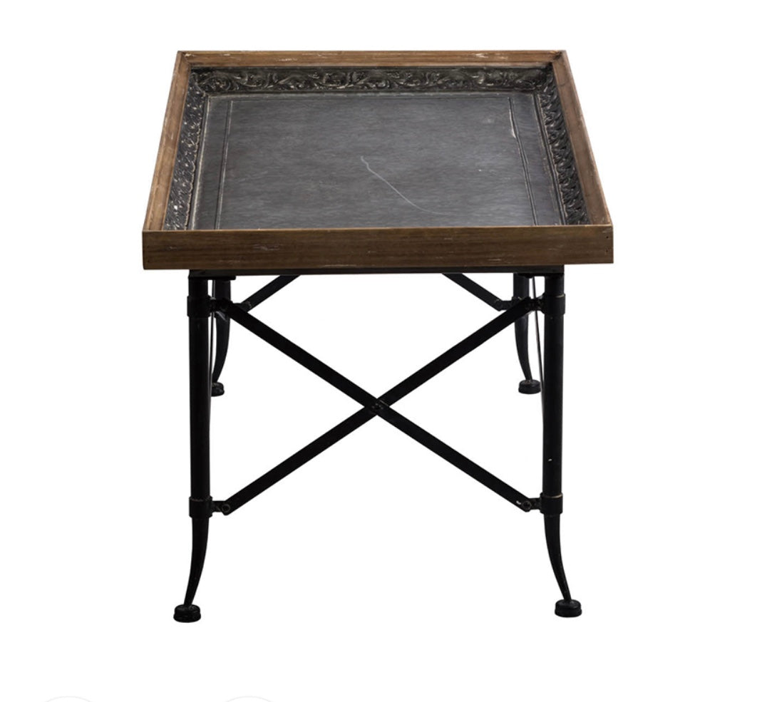 Vintage Wood & Metal Tray Top Coffee Table