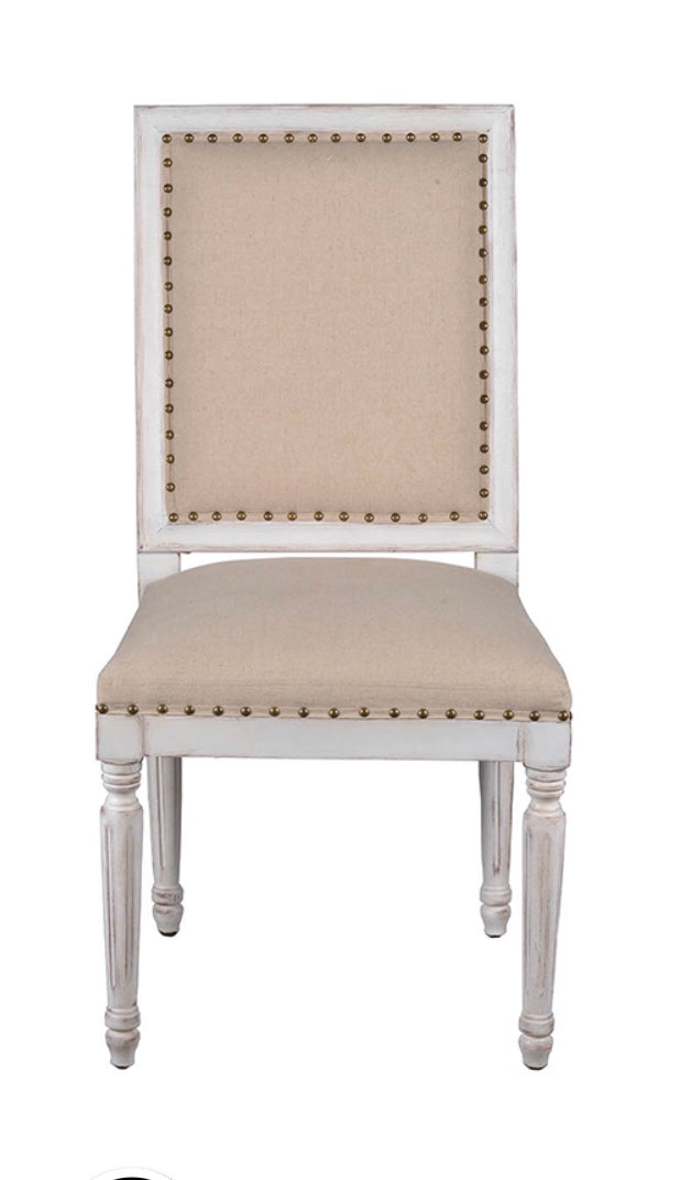 White Wood with Linen Upholstery Chair