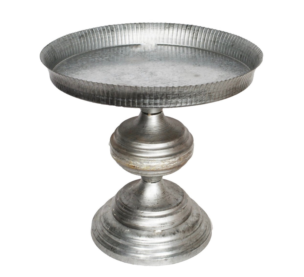 Galvanized Spindled Cake Stand with Gold Beaded Edge