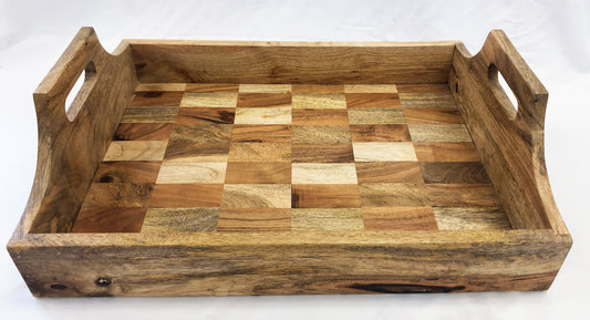 Wood Tray with Notch Handle, Medium