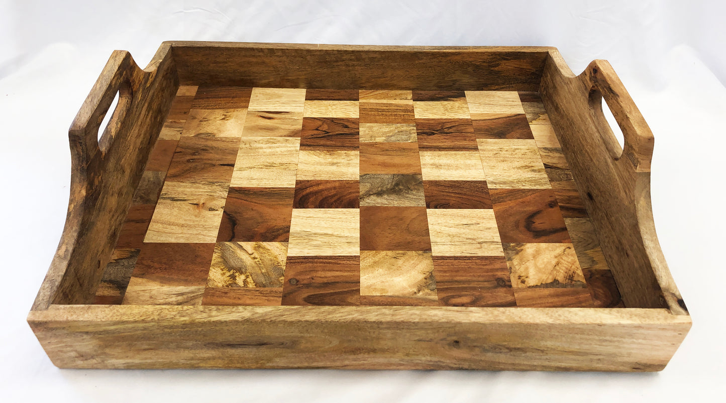 Wood Tray with Notch Handle, Large