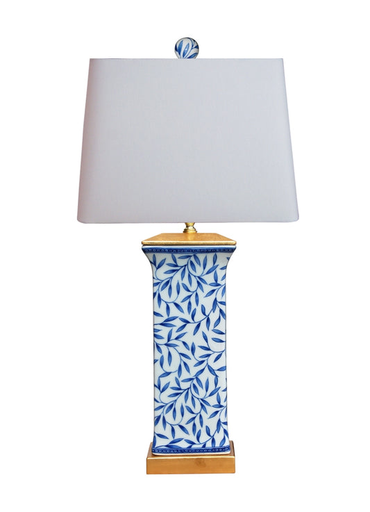 Lamp Blue & White Bamboo Leaves Flat Vase