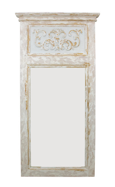 Mirror Wood Antiqued White & Light Blue