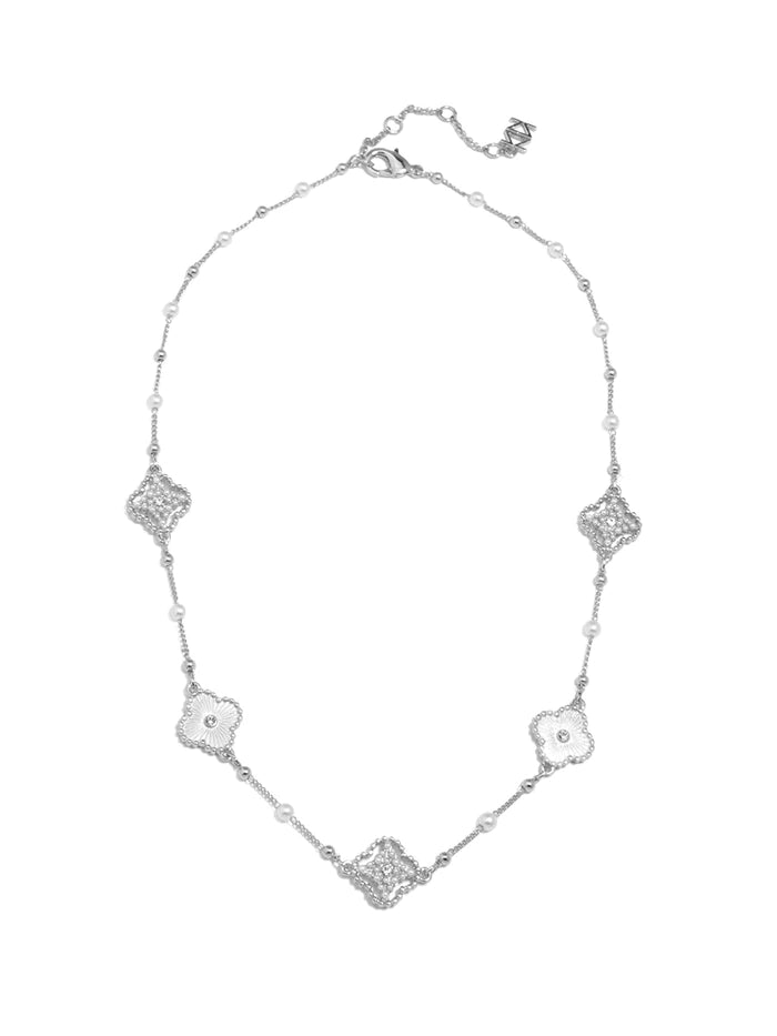 Necklace Stud Quatrefoil Embellished Silver
