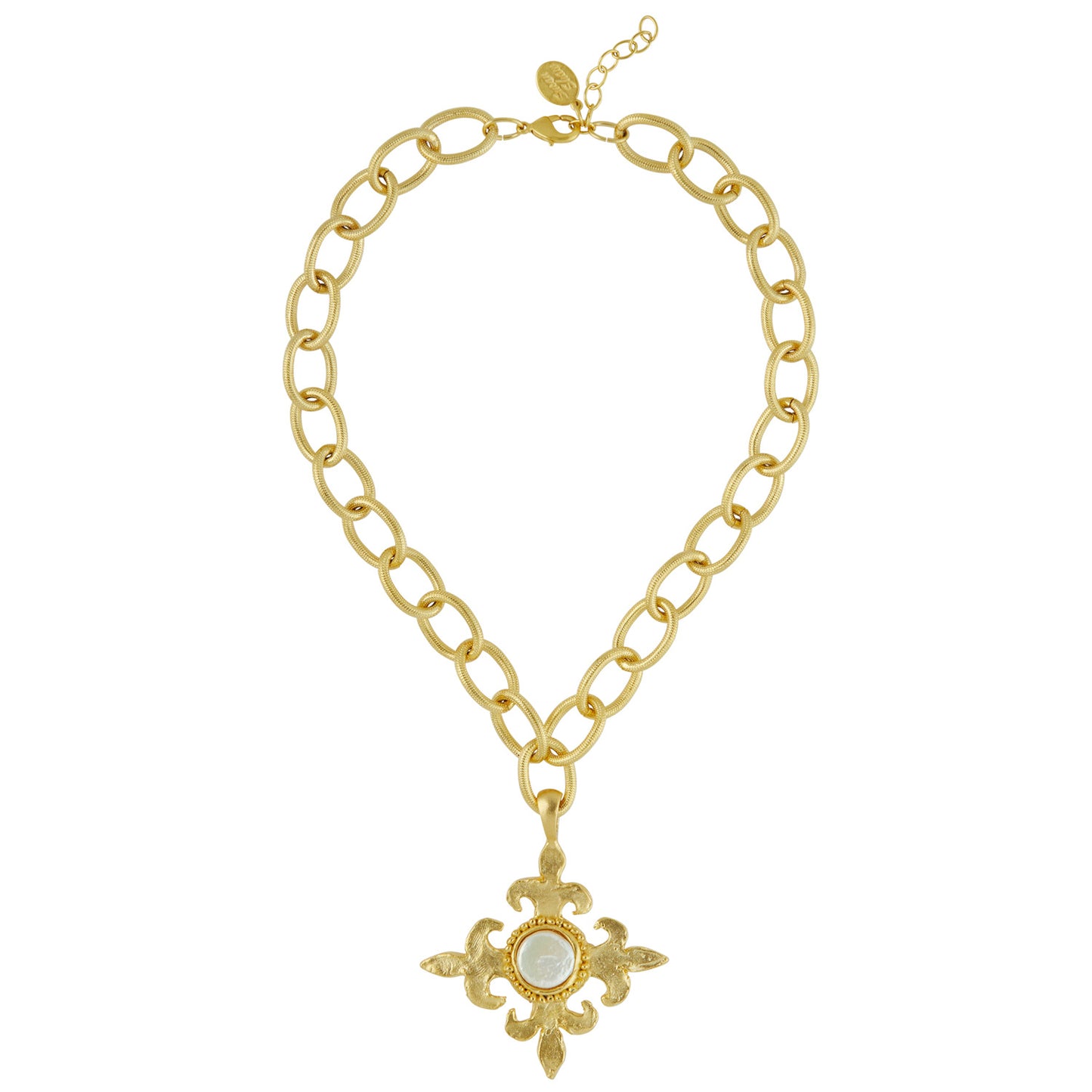 Necklace Pearl Fleur Cross Chain