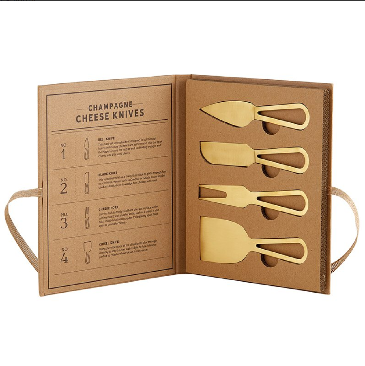 Champagne Gold Cheese Knives Cardboard Book Set