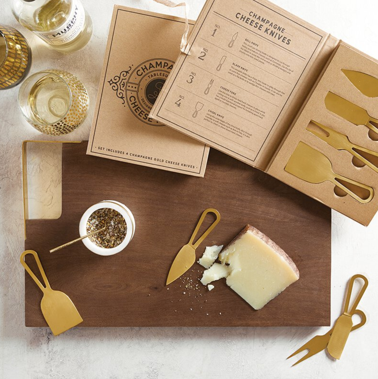 Champagne Gold Cheese Knives Cardboard Book Set