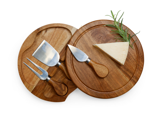 Acacia Wood 7.5" Cheese Cutting Board with Tools