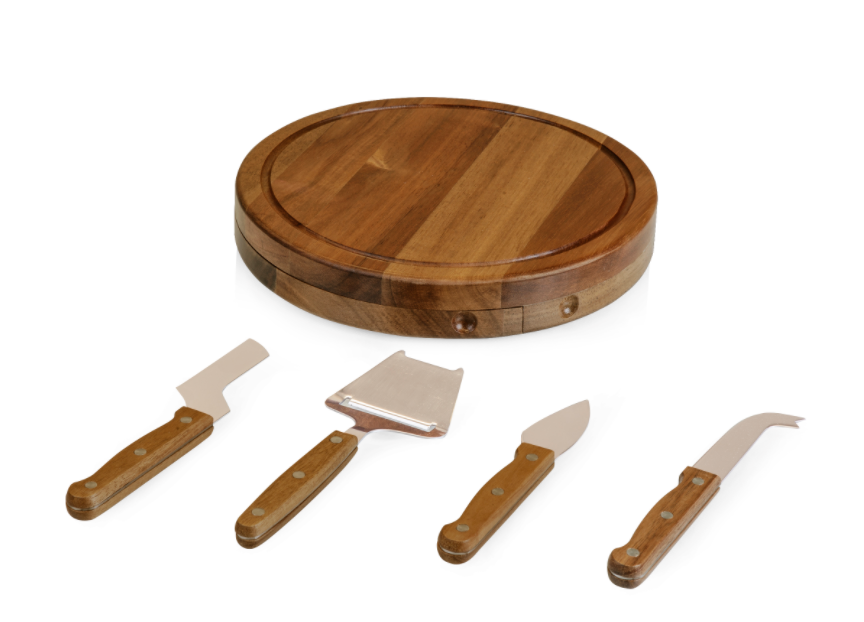 Acacia Wood 10" Cheese Cutting Board with Tools
