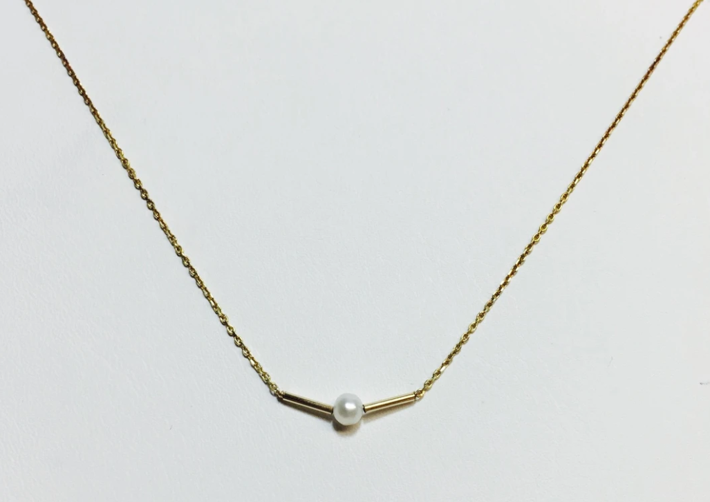 Pearl & Gold Bar Necklace