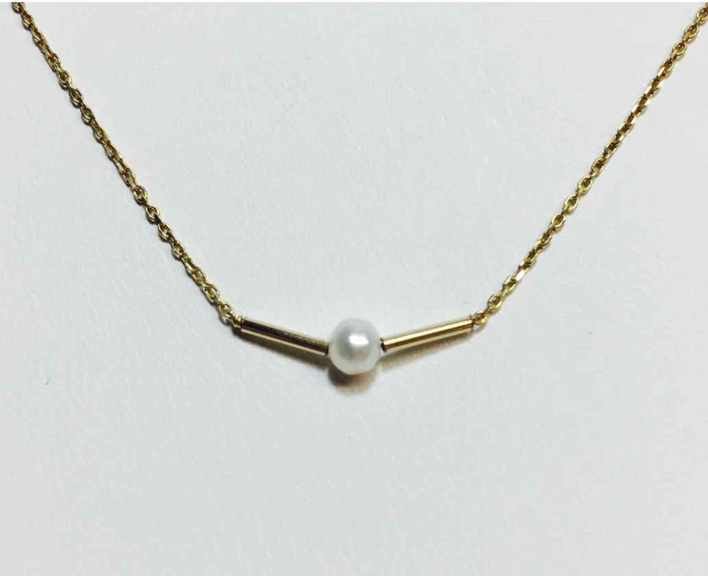 Pearl & Gold Bar Necklace