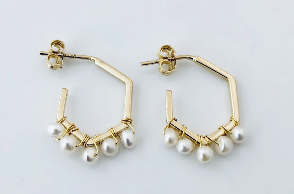Pearl Geo Hoop Earrings