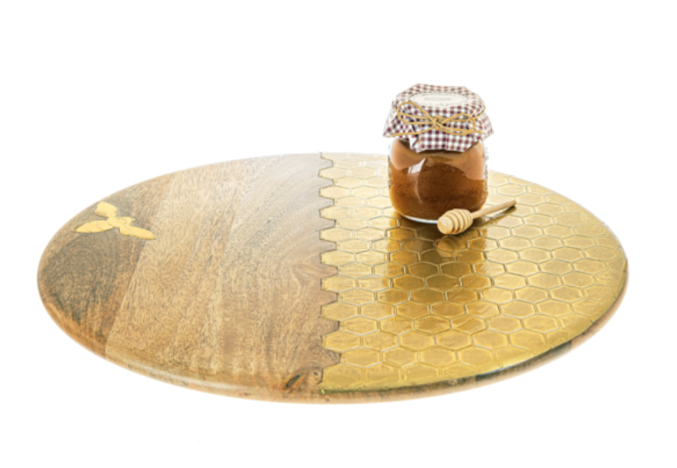 Gold Honey Comb Inlay Lazy Susan