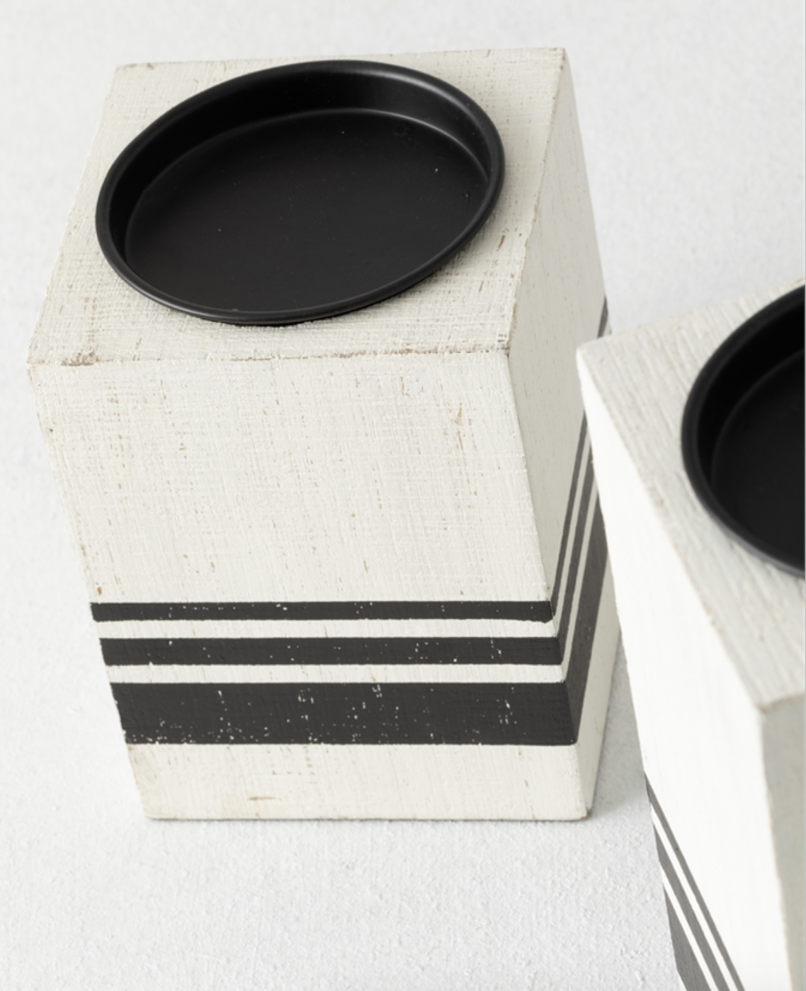 White with Black Stripe Square Pillar Candle Holder
